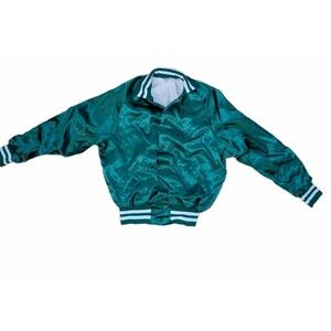 Vintage 80s Don Alleson Green Satin Bomber Jacket USA Union Made Mens L
